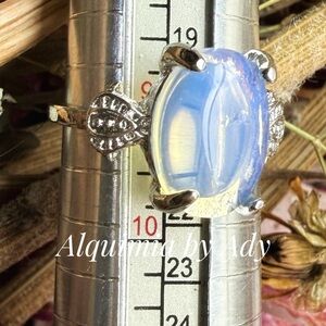 Blue moonstone cocktail silver statement gem ring